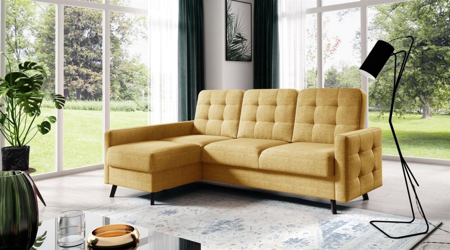 Ecksofa Sofa GARNET Stoff Luis Honiggelb mit Schlaffunktion Ottomane Links Bild 1