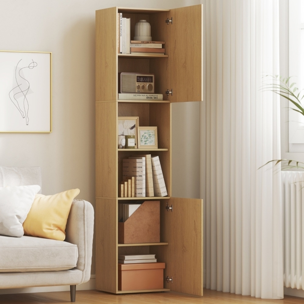 Badezimmerschrank hoch & schlank, 182cm, Eichenoptik,verstellbare Regale, Anti-Kipp,40x31 cm,für kleine Bäder Bild 1