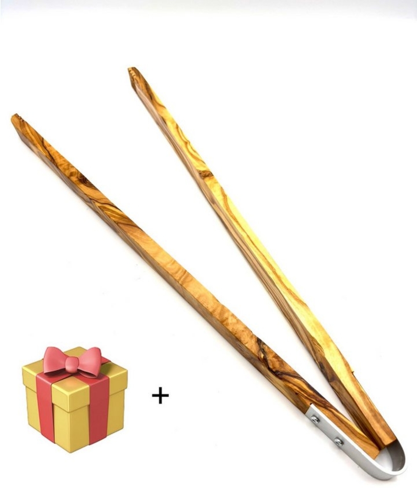 Olivenholz-erleben Grillzange Grillzange aus Olivenholz 42 cm lang, Grillzange 42 cm – hitzebeständiges Olivenholz Bild 1