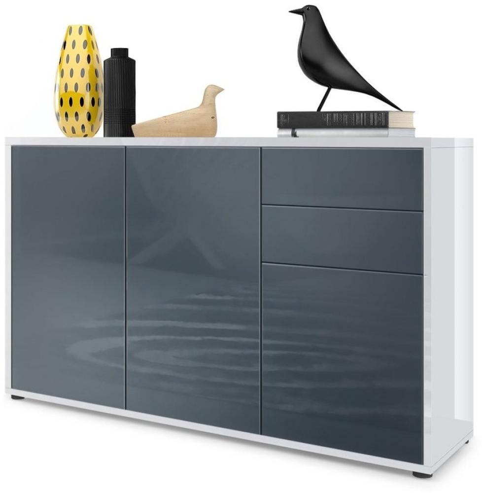 Vladon Sideboard Ben V3, Kommode mit 3 Türen und 2 Schubladen, Weiß Hochglanz/Grau Hochglanz (117 x 74 x 36 cm) Bild 1