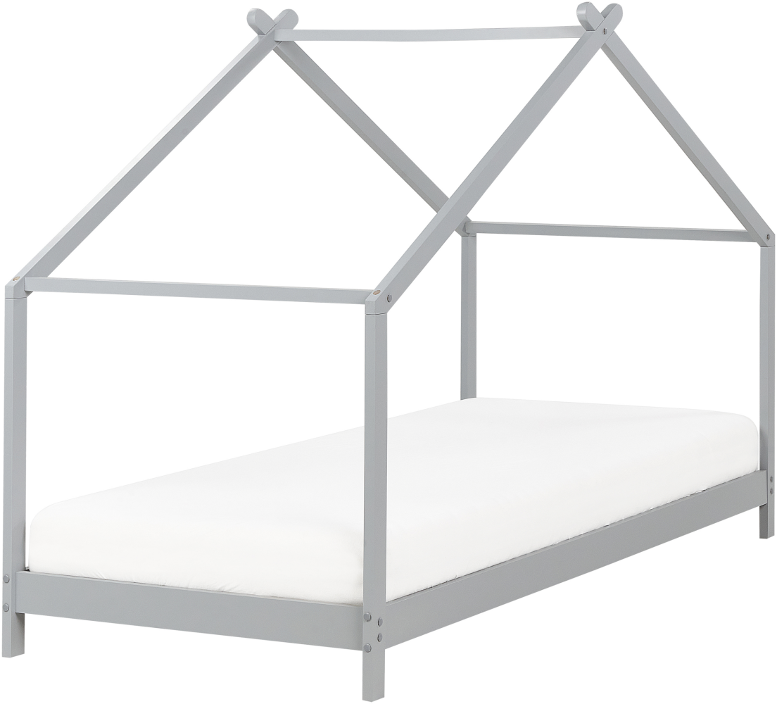 Kinder-Hausbett Kiefernholz grau Lattenrost 90 x 200 cm ORLU Bild 1