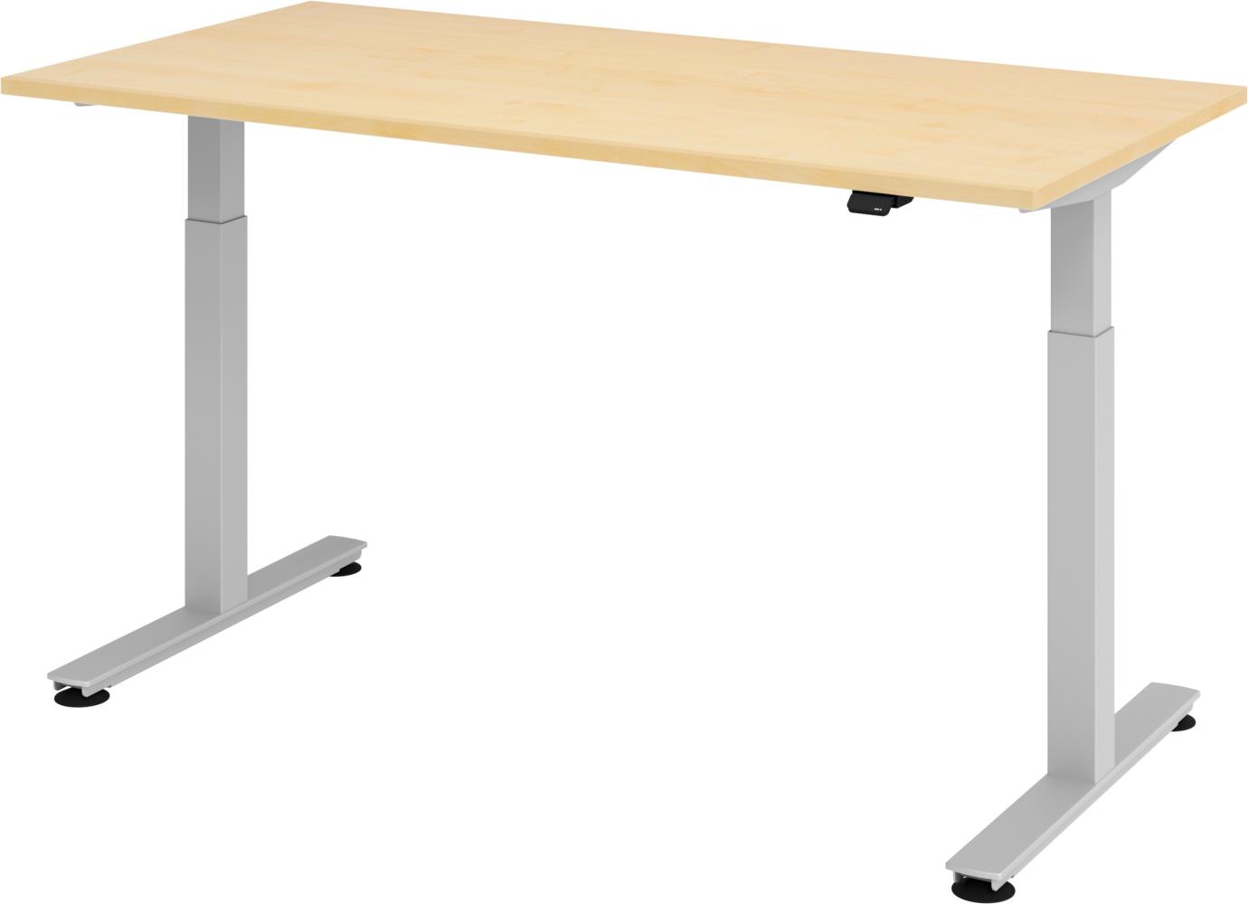 bümö® Sitz- & Stehschreibtisch Serie-XMST elektrisch höhenverstellbar, Tischplatte 160 x 80 cm in Ahorn, Gestell in silber Bild 1