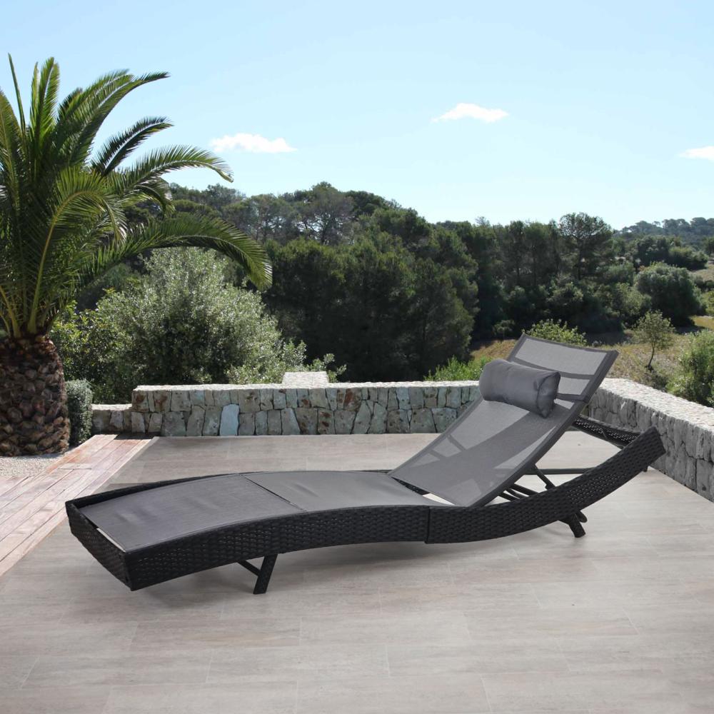 Sonnenliege Savannah, Relaxliege Gartenliege Liege, Poly-Rattan ~ anthrazit, Bezug grau Bild 1