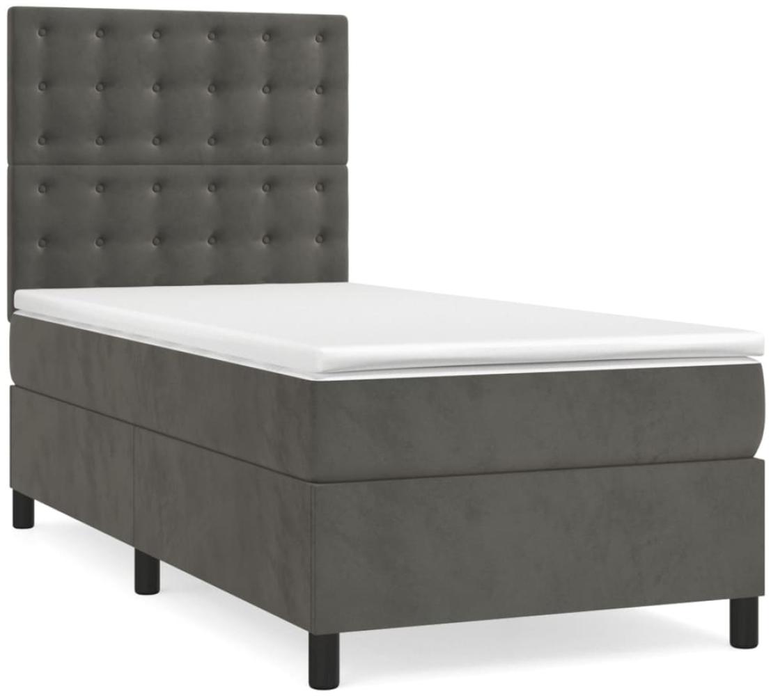 vidaXL Boxspringbett mit Matratze Dunkelgrau 90x200 cm Samt 3143242 Bild 1