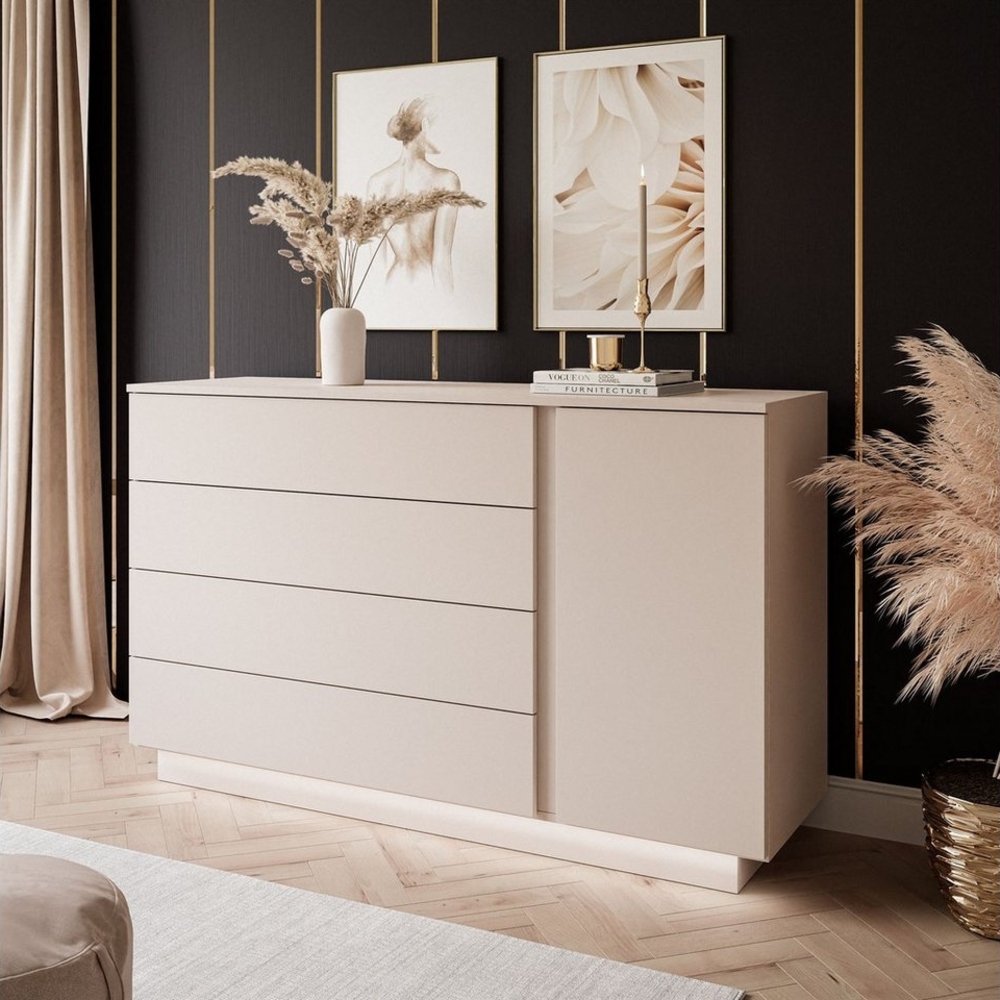 yourhouse24 Kommode LUNA II Sideboard Weiß Hochglanz Push-Open Chrom Griffe LED Bild 1