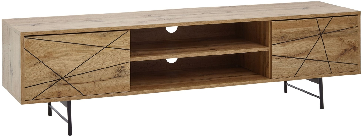 Lowboard Holz Eiche-Dekor 160x45x40 cm TV-Kommode mit zwei Türen, Design TV-Schrank Hoch, Fernsehtisch Fernsehschrank Modern, Fernsehkommode Wohnzimmer Bild 1