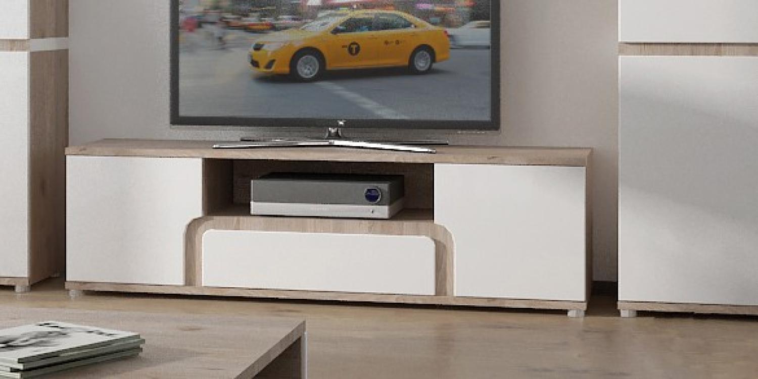 Lowboard Milano TV-Unterschrank 164cm eiche nelson weiß Hochglanz Bild 1