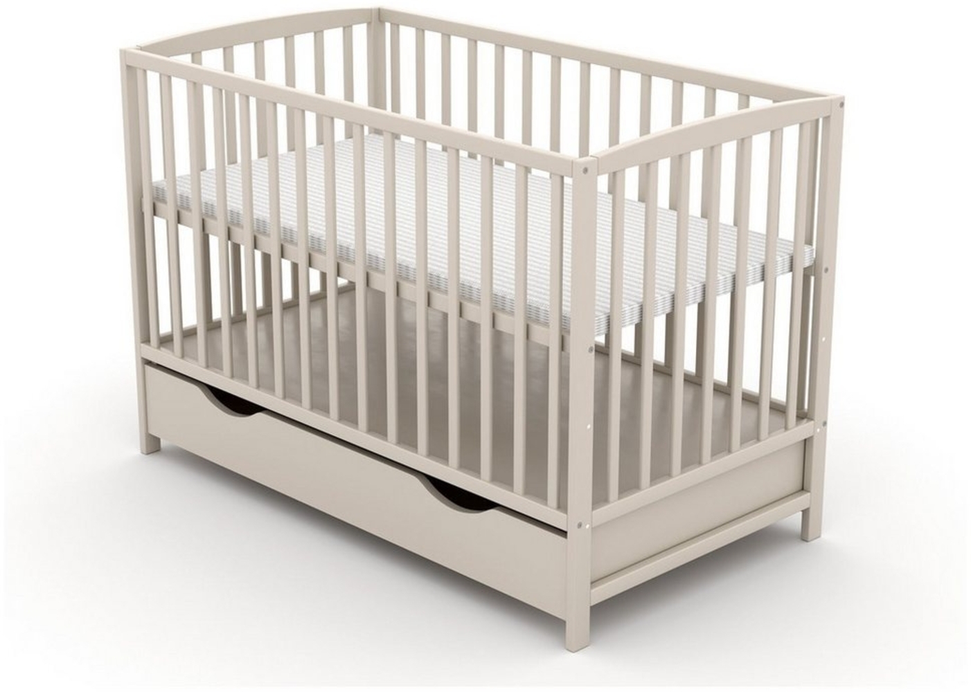 Baby-Delux Babybett MIlo Taupe Bettkasten Schutzgitter Matratze, Kinderbett 60x120 Taupe Schublade Barriere Kiefer Matratze Bild 1