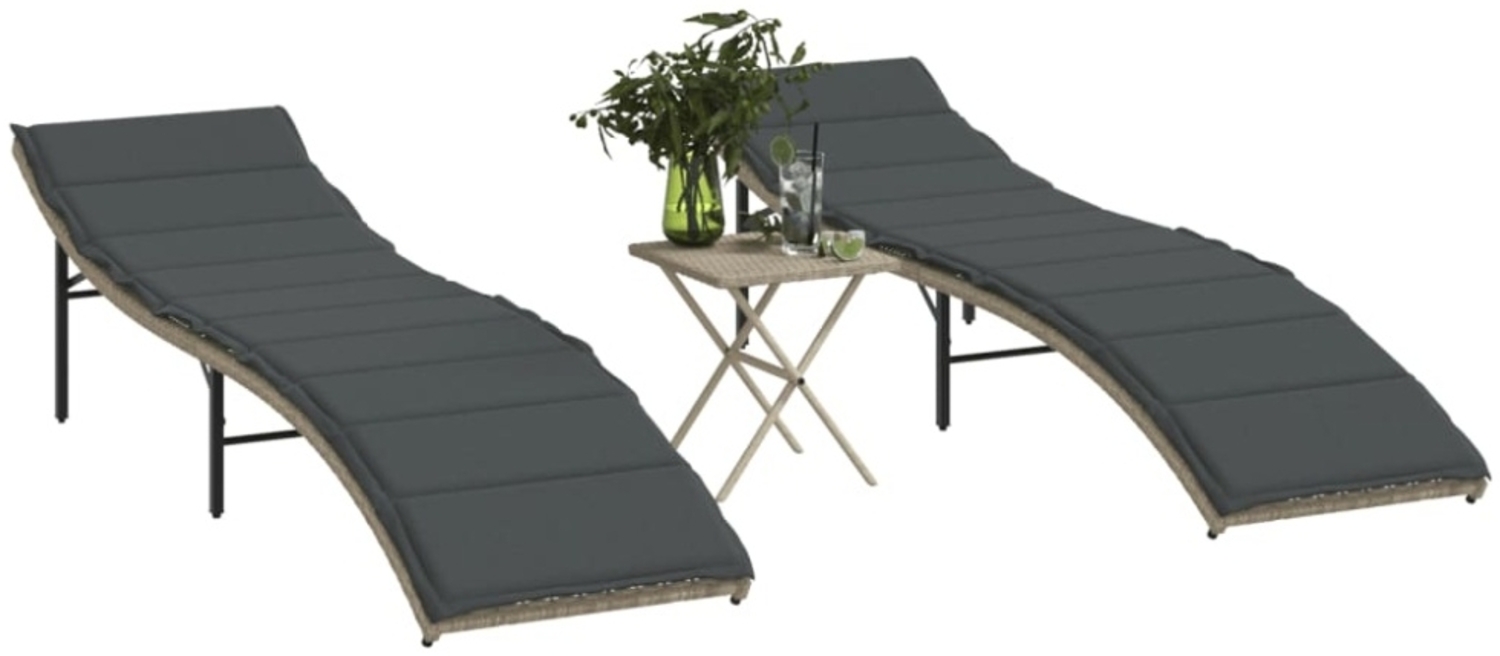 vidaXL Sonnenliegen 2 Stk. mit Tisch Hellgrau Poly Rattan 368256 Bild 1