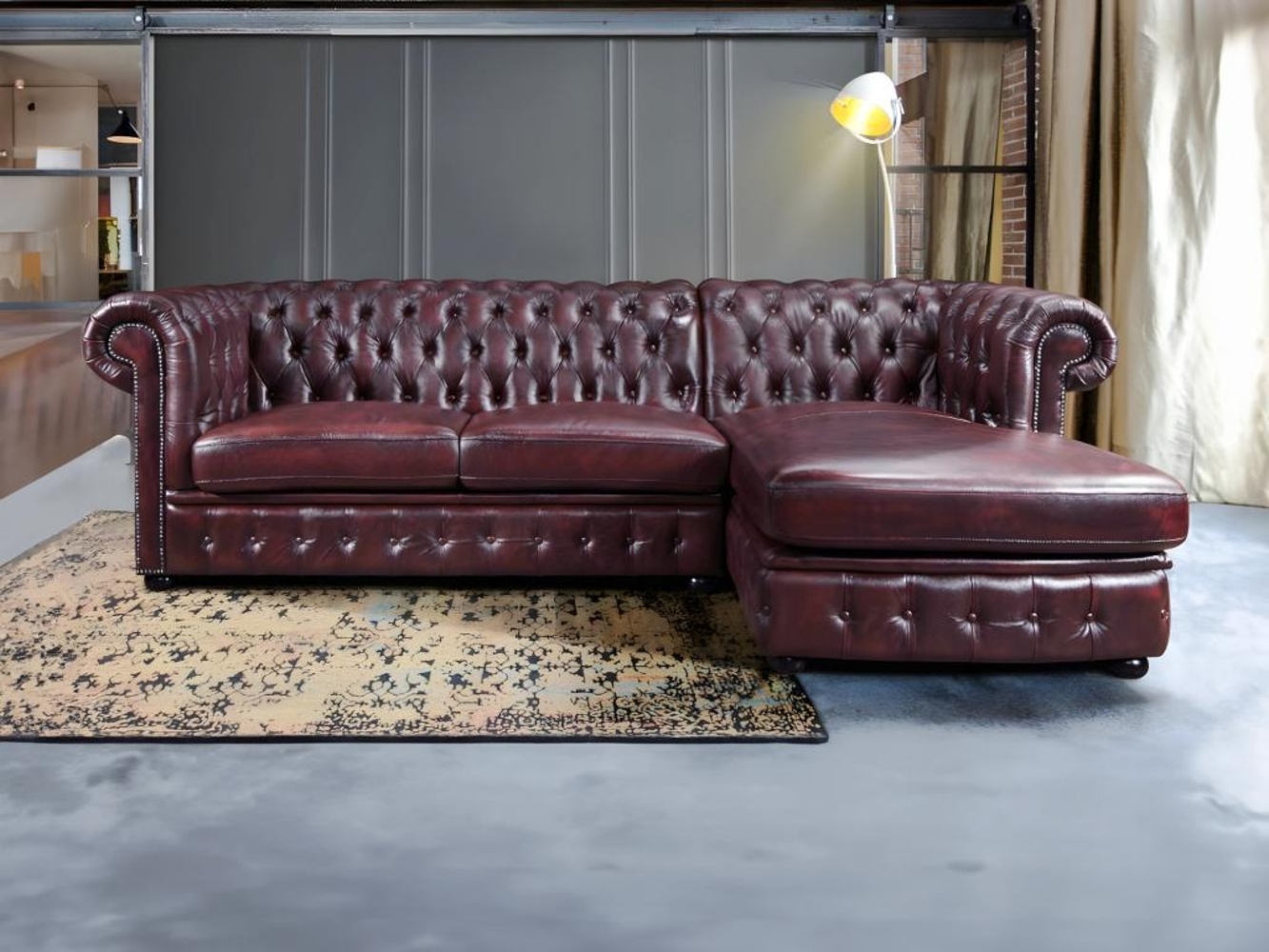 Vente-unique - Chesterfield Ecksofa - Ecke Rechs - Büffelleder - Rotbraun - BRENTON Bild 1