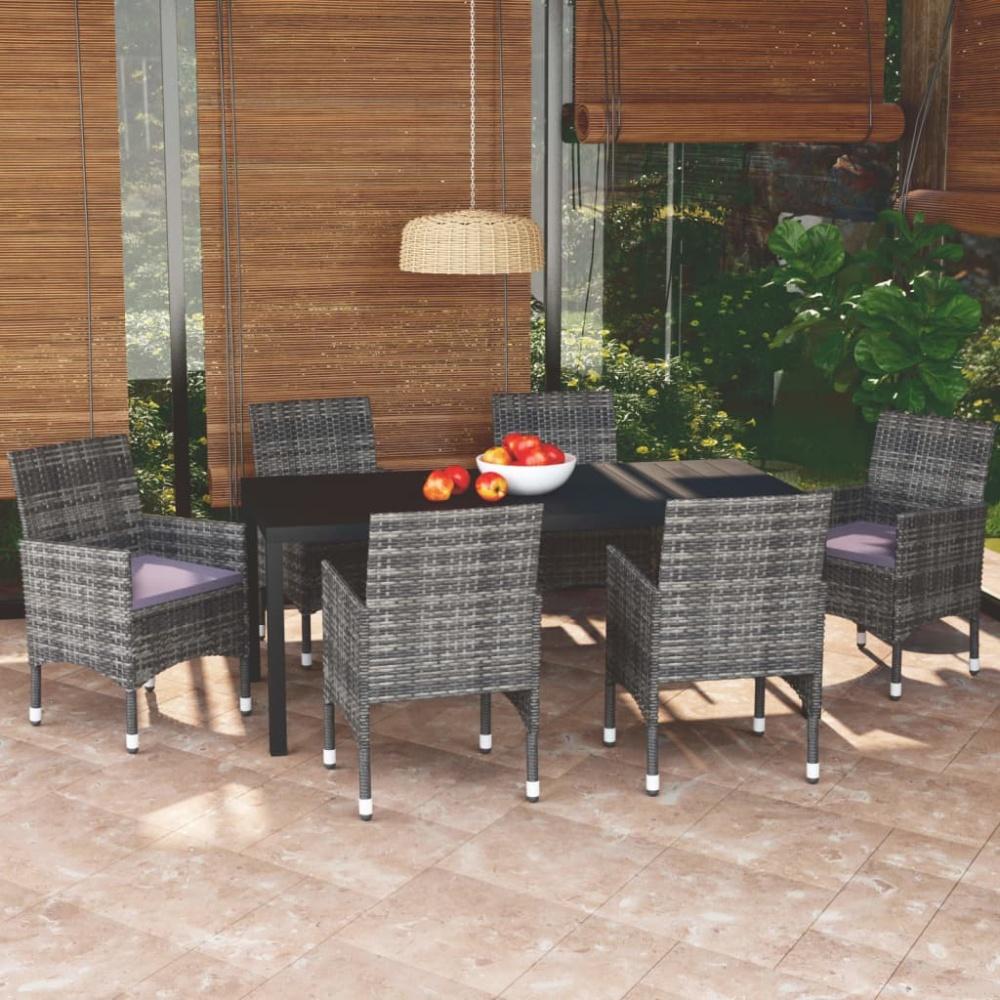 vidaXL 7-tlg. Garten-Essgruppe mit Kissen Poly Rattan Grau 3095025 Bild 1