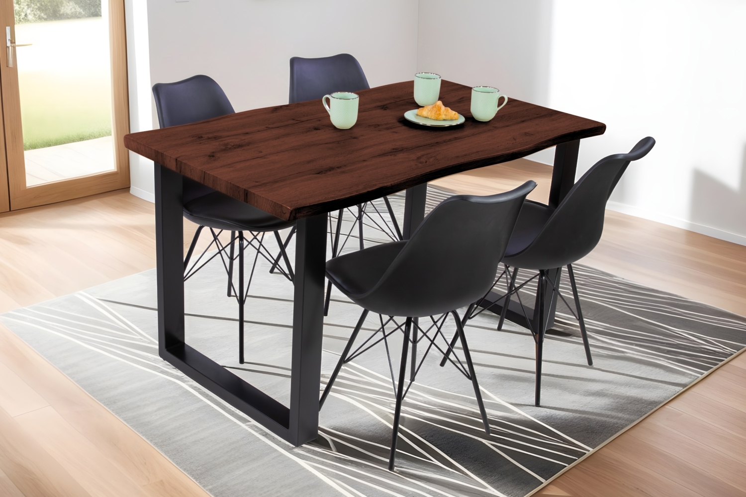 Esstisch Baumkante Holz-Optik Nussbaum 120 x 80 U-Gestell schwarz JOSY 159371998 Bild 1