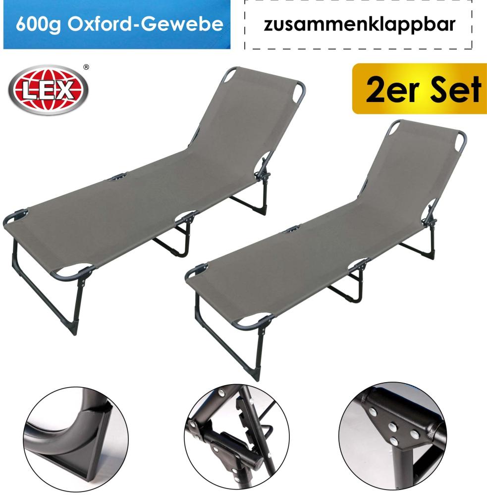 2er-Set Gartenliege 3-Bein Sonnenliege Strandliege klappbar Liegestuhl 188cm Bild 1