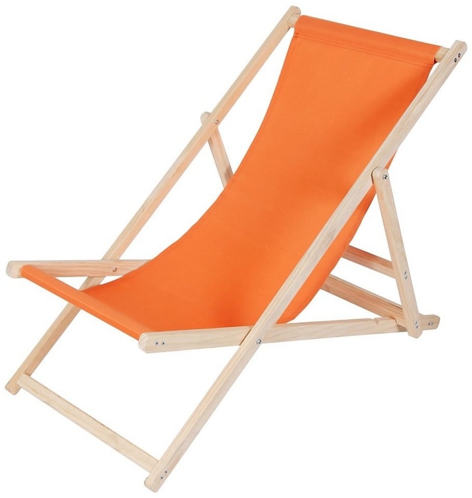Strandliege Holz Liegestuhl Gartenliege Sonnenliege Strandstuhl - klappbar - Orange Bild 1