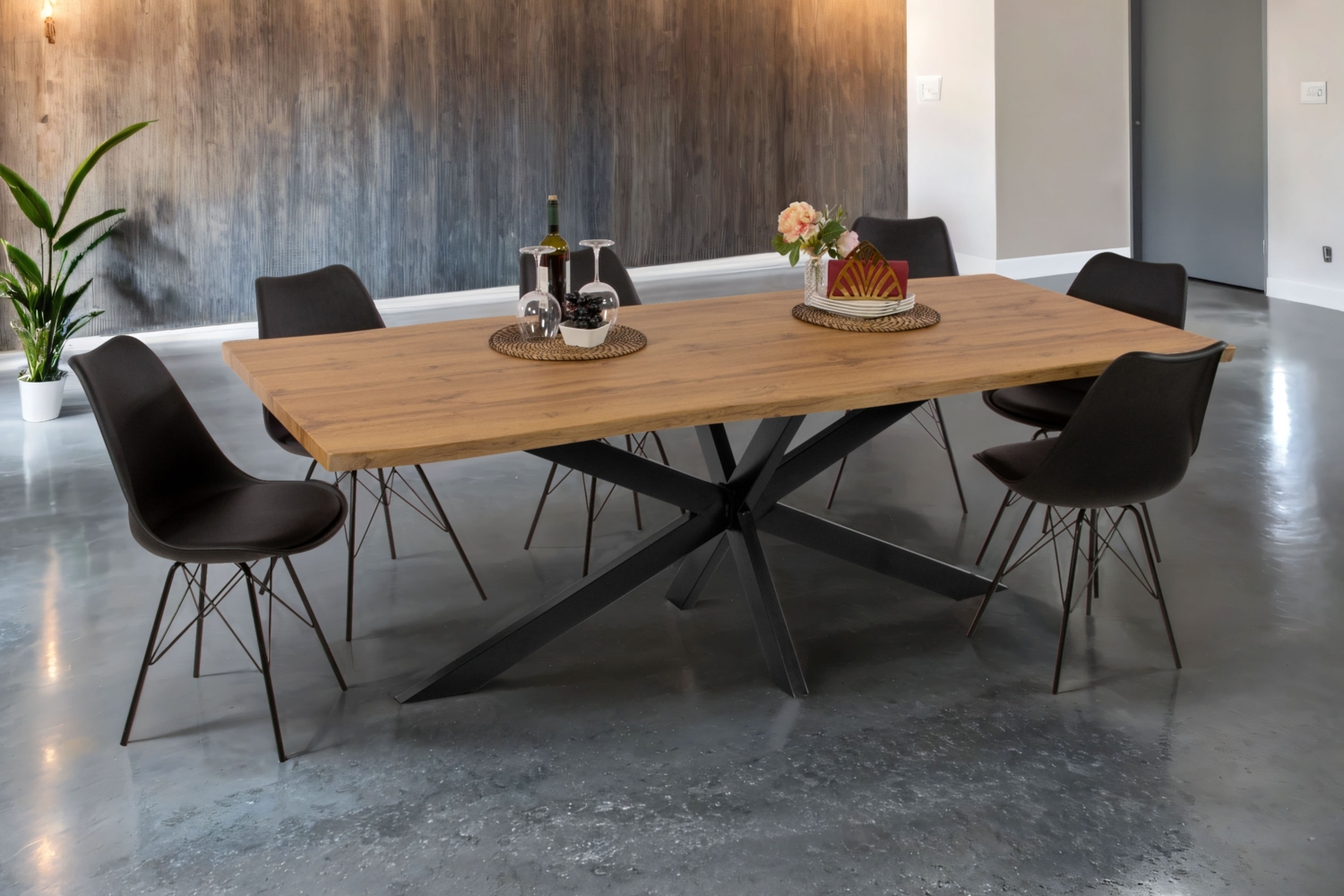 Esstisch Baumkante Holz-Optik Wildeiche 220 x 100 Spider-Gestell schwarz JOSY 142463960 Bild 1