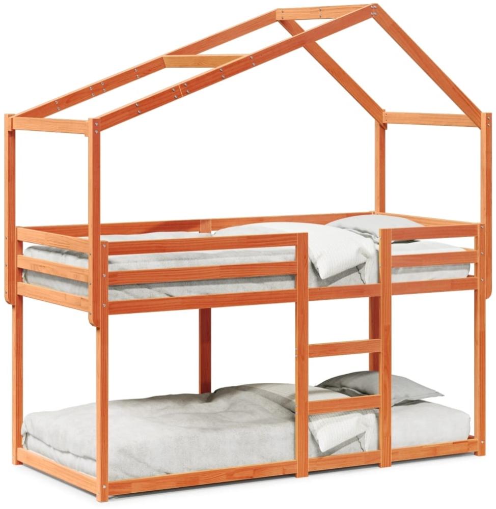 vidaXL Etagenbett mit Dach Wachsbraun 90x190 cm Massivholz Kiefer 3282046 Bild 1