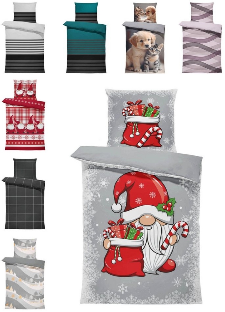 One Home Bettwäsche Winter, Flanell, 2 teilig, Weihnachten Schneeflocken, kuschelig warme weiche Baumwolle Biber Bild 1