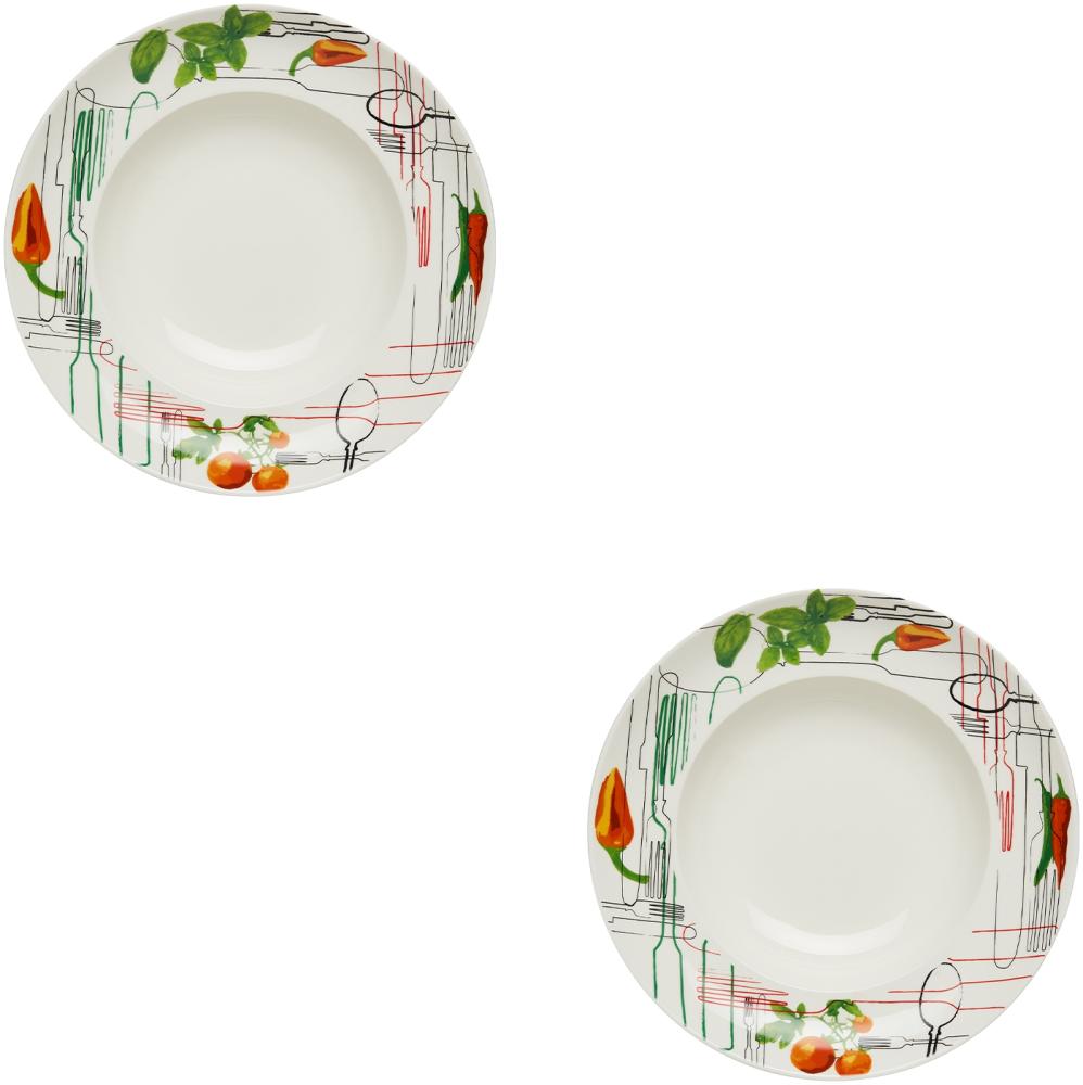 KHG 2er Set Pastateller, extra groß mit 30cm Durchmesser in Besteck Print, perfekt für Gastro und Zuhause, hochwertiges Porzellan, Suppenteller, Salatteller, Spülmaschinengeeignet Bild 1