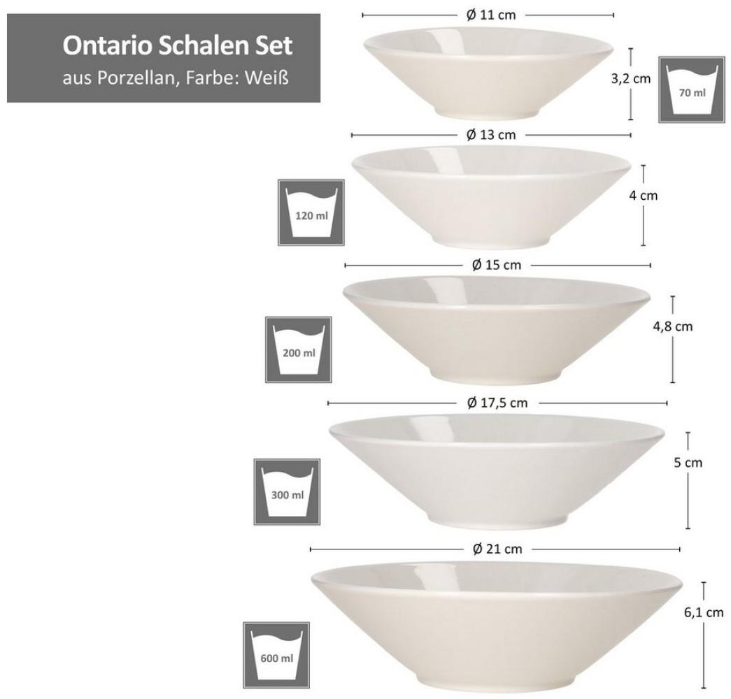 Ritzenhoff Ontario 5er Schalen Set Ø11-21cm weiß Porzellan Schüssel Bowl Bild 1