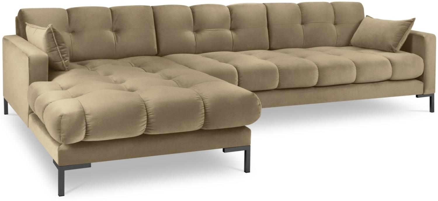 Micadoni 5-Sitzer Samtstoff Ecke links Sofa Mamaia | Bezug Beige | Beinfarbe Black Metal Bild 1