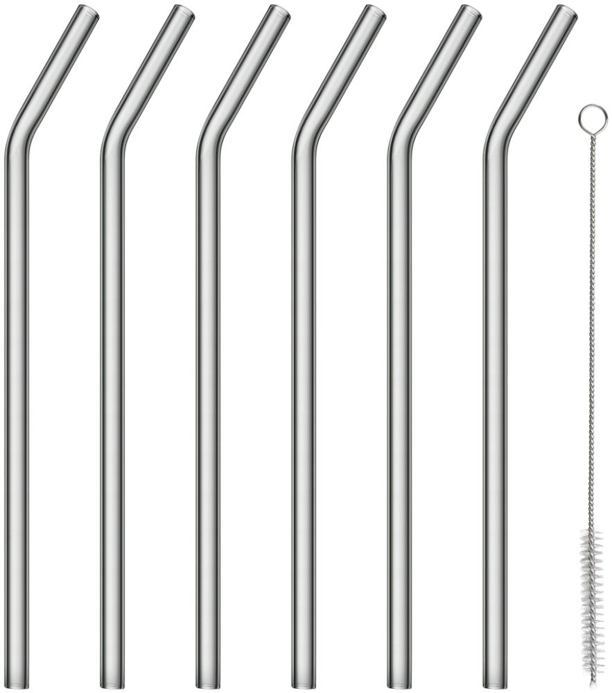 Blomus Sala Glastrinkhalme Gebogen, 6er Set, mit Reinigungsbürste, Trinkhalme, Trinkhalm, Glashalm, Smoke, 64248 Bild 1