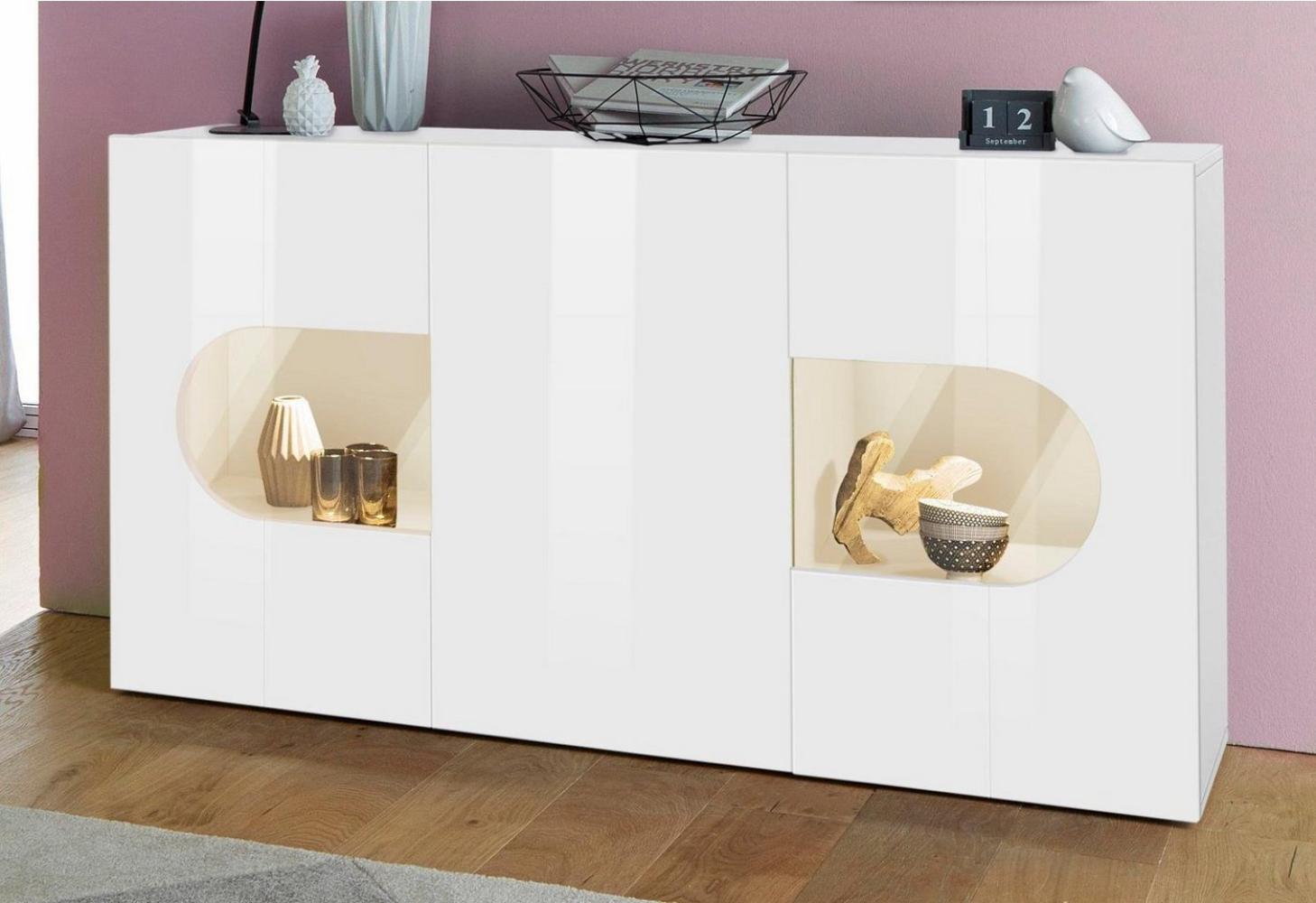 INOSIGN Sideboard Real,Vitrine,Kommode,Schrank, komplett hochglanz lackiert, mit 3 Türen davon 2 Glastüren ohne Griff, Breite 150 Bild 1