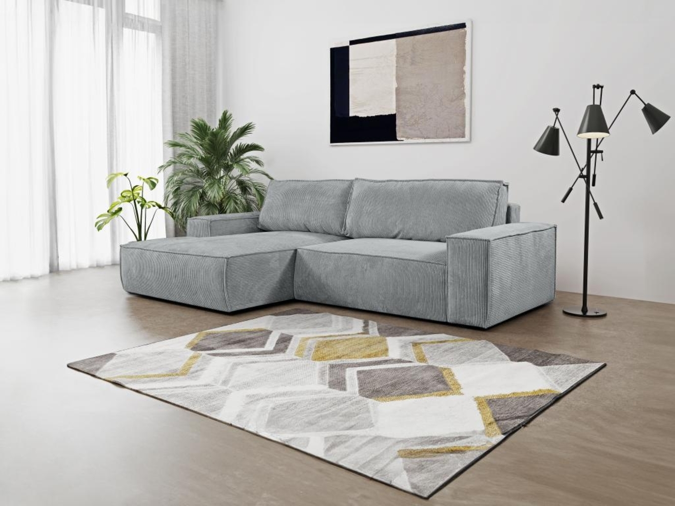 Vente-unique - Ecksofa mit Schlaffunktion - Ecke Links - Cord - Hellgrau - AMELIA Bild 1