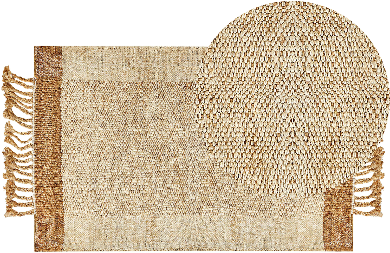 Teppich Jute sandbeige 80 x 150 cm geometrisches Muster Kurzflor DEDEMLI Bild 1