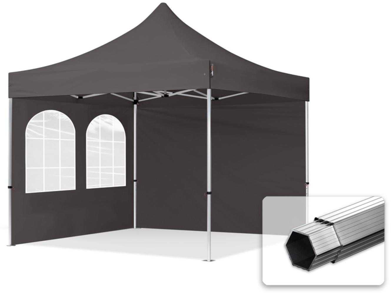 3x3 m Faltpavillon PROFESSIONAL Alu 40mm, Seitenteile mit Sprossenfenstern, dunkelgrau Bild 1