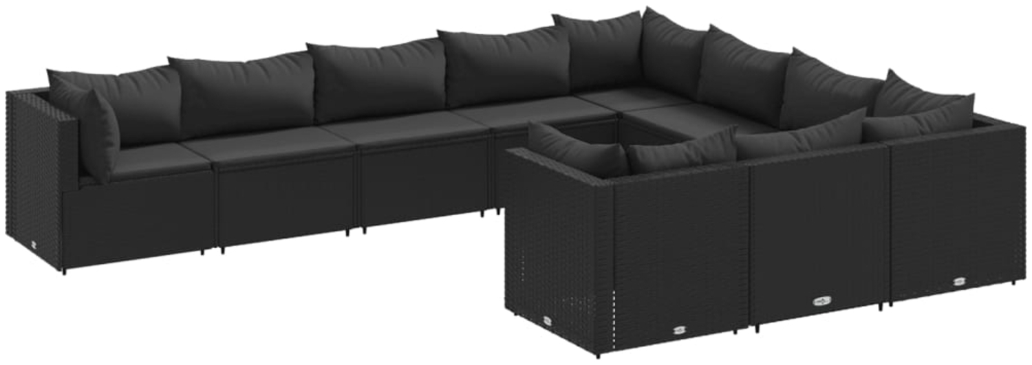 vidaXL Garten-Sofagarnitur mit Kissen, 10-teilig, Polyrattan schwarz Bild 1