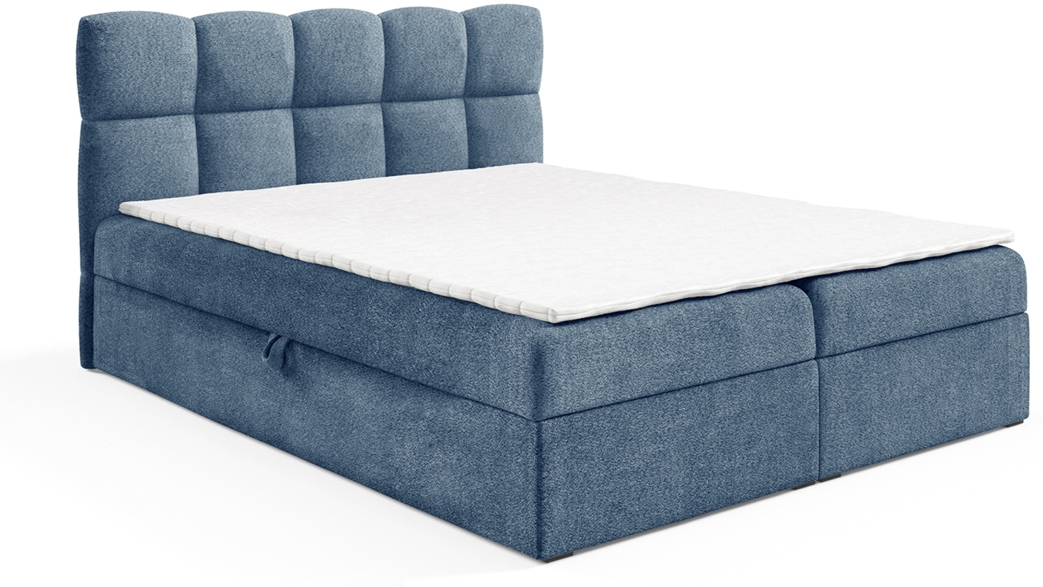 MEBLINI Boxspringbett NIKOLAS 200x200 cm mit Bettkasten - H3/Blau Boucle Polsterbett - Doppelbett mit Topper & Bonellfederkern-Matratze Bild 1