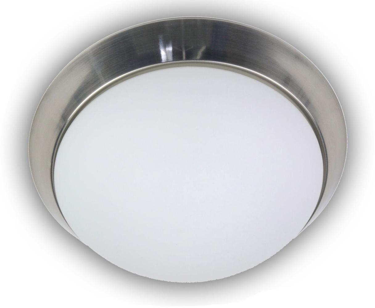 LED-Deckenleuchte rund, Opalglas matt, Dekorring Nickel matt, Ø 35cm Bild 1