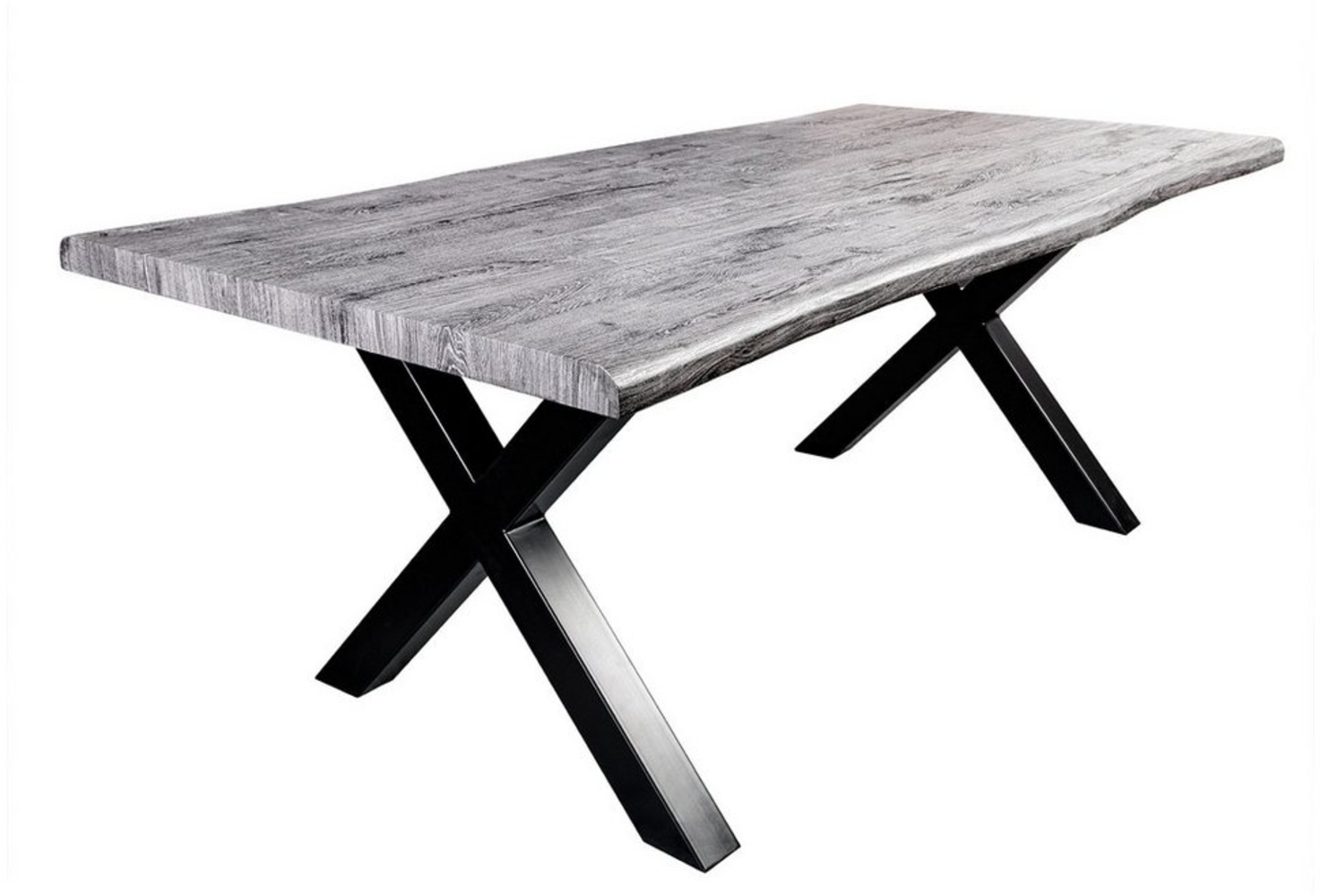 riess-ambiente Baumkantentisch WILD 160cm grau / schwarz · Küchentisch in Wildeichen-Design (Einzelartikel, 1-St), X-Gestell aus Metall · bis 6 Personen · Industrial-Stil Bild 1