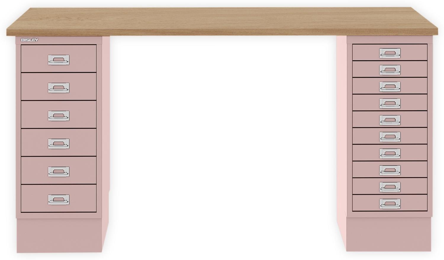 MultiDesk, 1 MultiDrawer mit 10 Schüben, 1 MultiDrawer mit 6 Schüben, Dekor natürliche Eiche, Farbe Pastellpink, Maße: H 740 x B 1400 x T 600 mm Bild 1