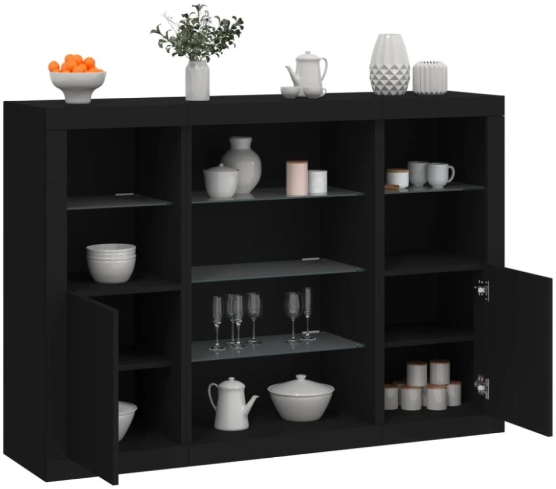 vidaXL Sideboards mit LED-Leuchten 3 Stk. Schwarz Holzwerkstoff 3209129 Bild 1