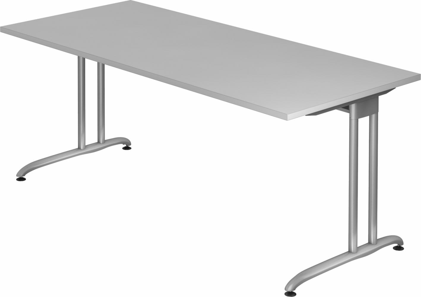 bümö Schreibtisch groß, Serie 180x80 cm, Tischplatte aus Holz in grau, Gestell aus Metall in Silber - PC Tisch, großer Computertisch für's Büro, Office Bürotisch, BS-19-5 Bild 1