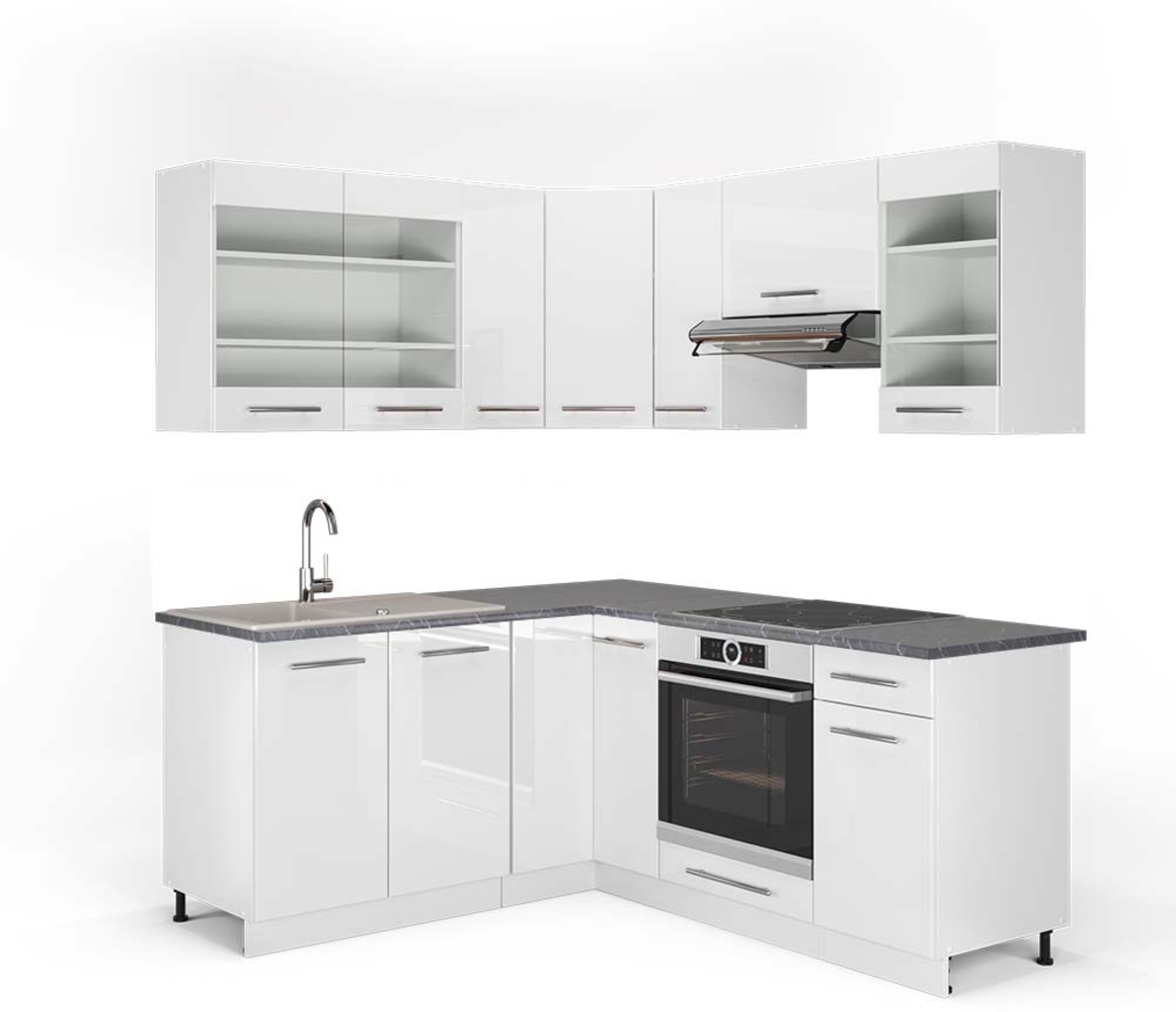 Eckküche Fame-Line Weiß Hochglanz/Weiß 190 x 60 cm , AP Anthrazit Vicco Bild 1