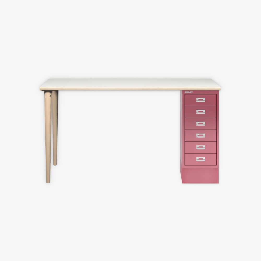 MultiDesk, 2 Eichenfüße, 1 MultiDrawer mit 6 Schüben, Dekor Plywood, Farbe Pink, Maße: H 740 x B 1400 x T 600 mm Bild 1