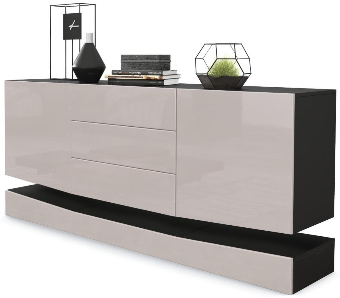 Vladon Sideboard City, Schwarz matt/Sandgrau Hochglanz - Moderne Kommode für Ihr Wohnbereich (178 x 72 x 38 cm) Bild 1