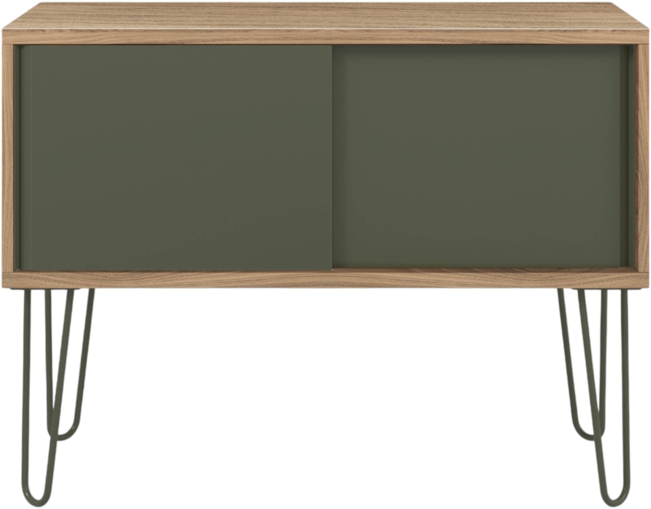 Bisley MultiRange Sideboard in Nussbaum-Olivgrün - Büroschrank mit Schiebetüren 100cm breit, Retro-Design Kommode aus Holz & Metall, Schrank für Ordner, Bücher & Büro-Material, MS1007H-NW-623 Bild 1