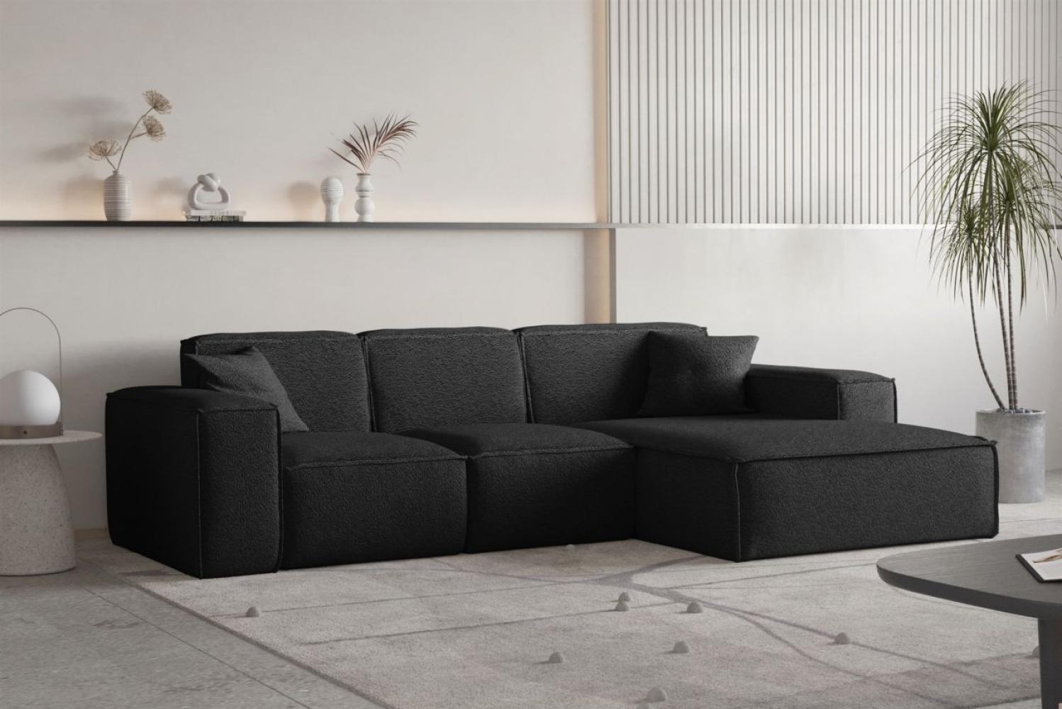 Ecksofa Designersofa CELES PREMIUM Stoff Ascot Bukla Schwarz Ottomane Rechts Bild 1