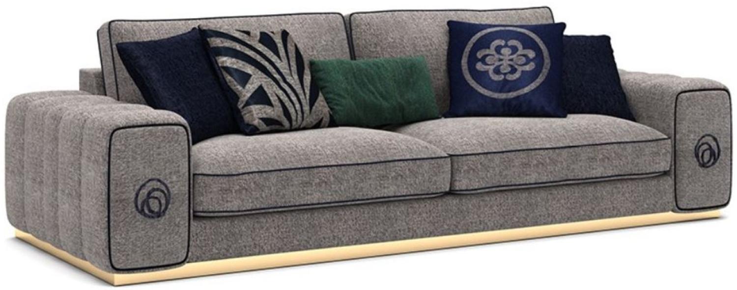 Casa Padrino Luxus Wohnzimmer Sofa Grau / Schwarz / Gold 260x100 x H. 65 cm Bild 1