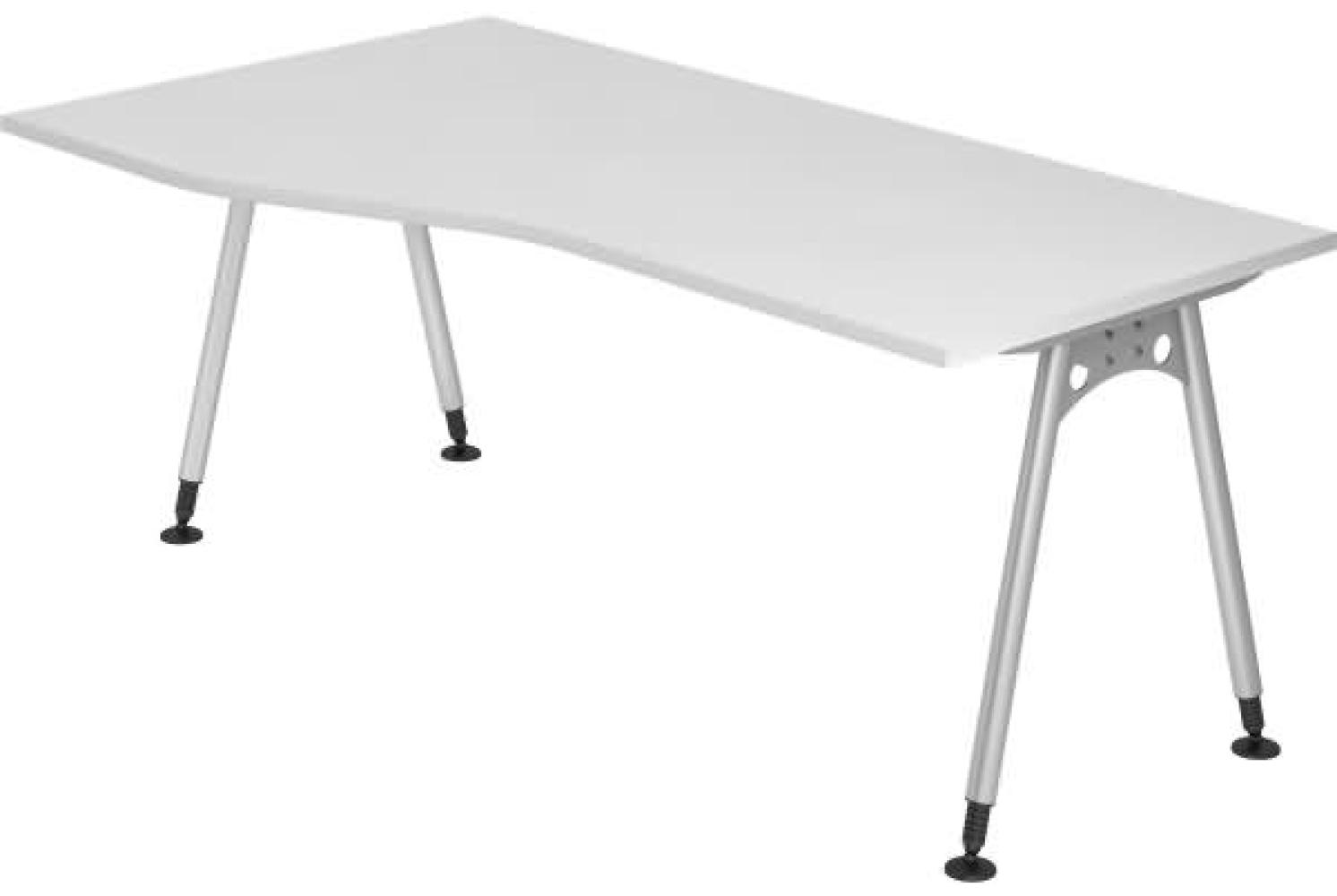 Schreibtisch AS18 A-Fuß 180x100 / 80cm Weiß Gestellfarbe: Silber Bild 1