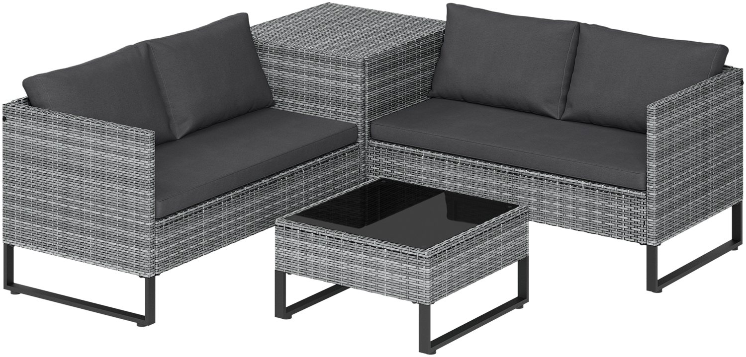 STEELSØN 'Alniyat' Polyrattan-Metall Sitzgruppe, 2 Sofa, Tisch, Aufbewahrungsbox, grau Bild 1