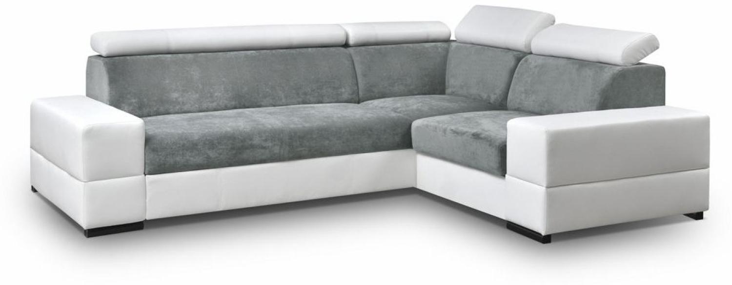 Ecksofa Sofa KOSMO mit Schlaffunktion Weiss-Grau Ottomane Rechts Bild 1