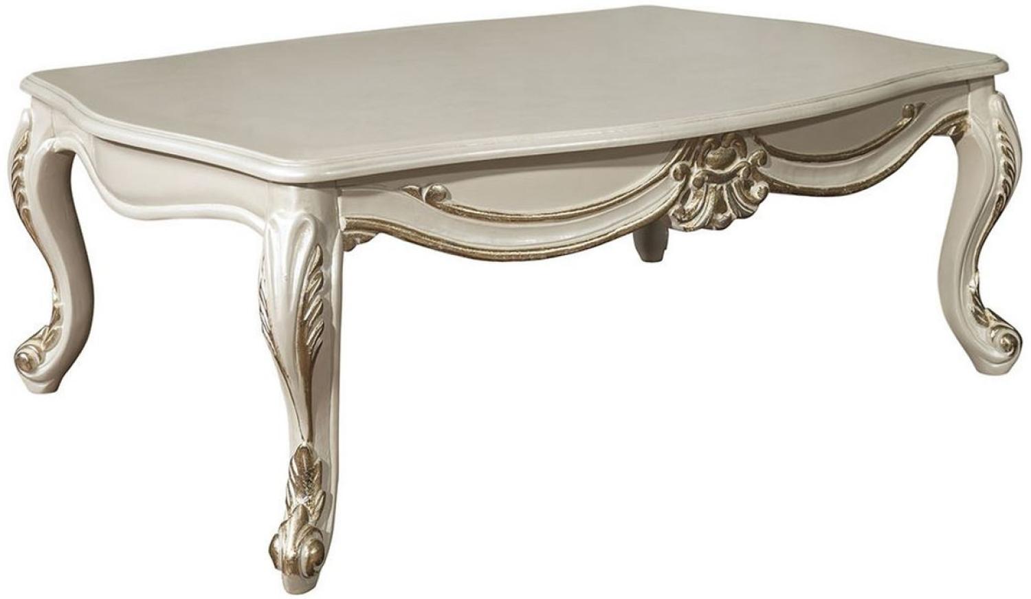 Casa Padrino Luxus Barock Couchtisch Creme / Gold 113 x 85 x H. 45 cm - Rechteckiger Massivholz Wohnzimmertisch - Barockmöbel Bild 1