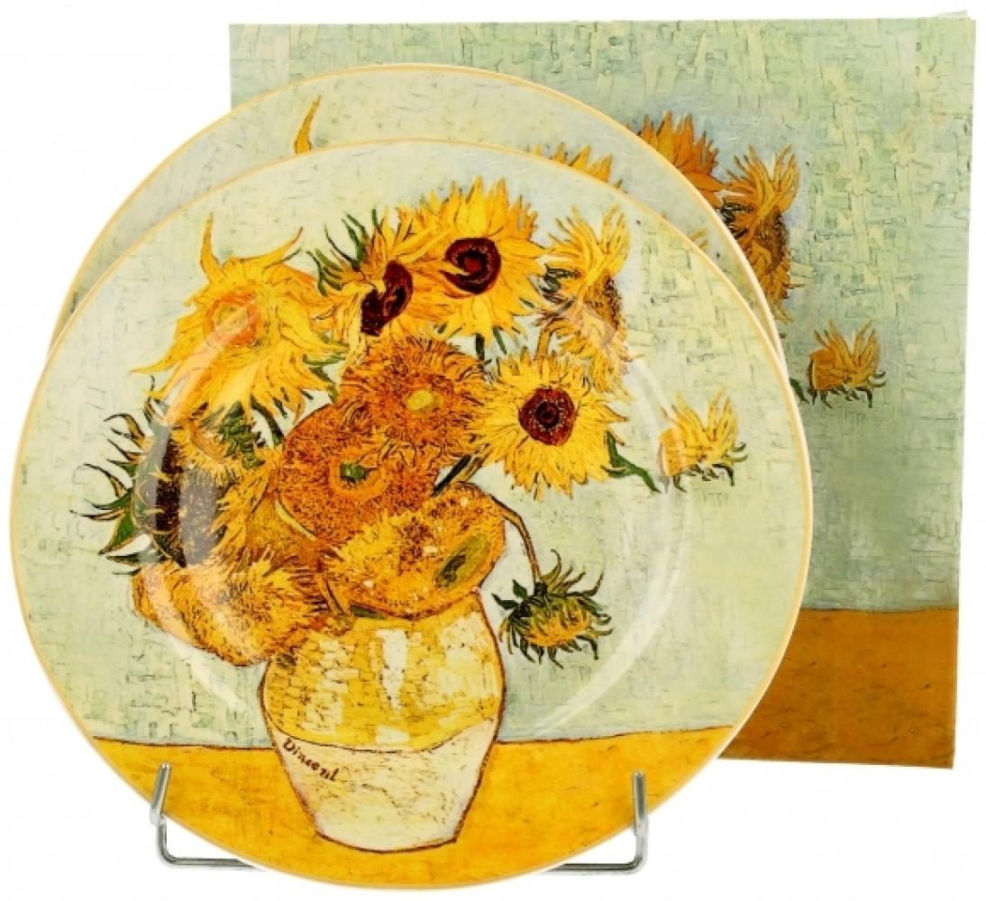 DUO ART GALLERY Dessertteller 2er Set SUNFLOWERS inspired by Van Gogh New Bone China Porzellan Bild 1