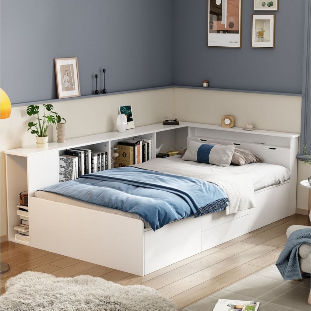 Flieks Kinderbett, Einzelbett 90x200cm, Bettkasten mit Stauraum, 4 Schubladen Bild 1