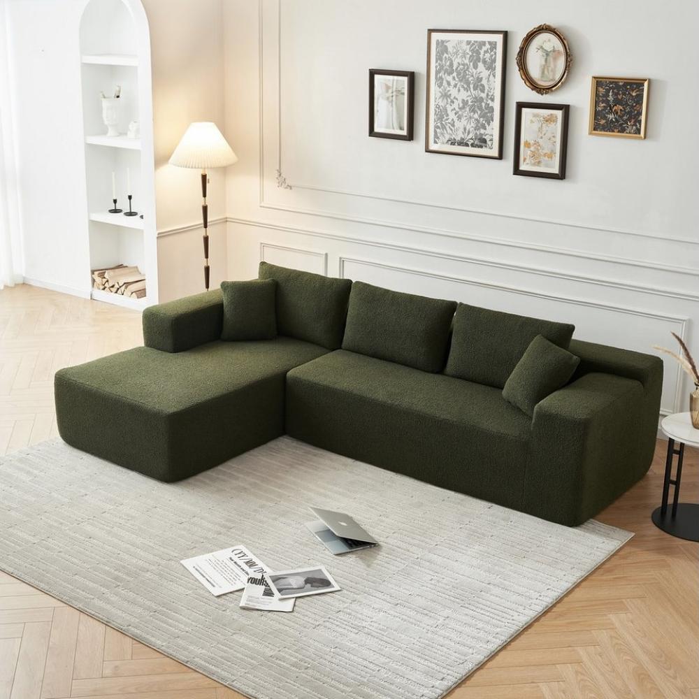 WISHDOR Ecksofa L-Form Ecksofa, Gesamtmaße: 104,70 x 68,50 x 29,13 Zoll (L x B x H) 72 Stunden platzieren, um Flauschigkeit wiederherzustellen, Komprimierte Verpackung, Sherpa-Stoff mit 5 losen Rückenkissen Bild 1