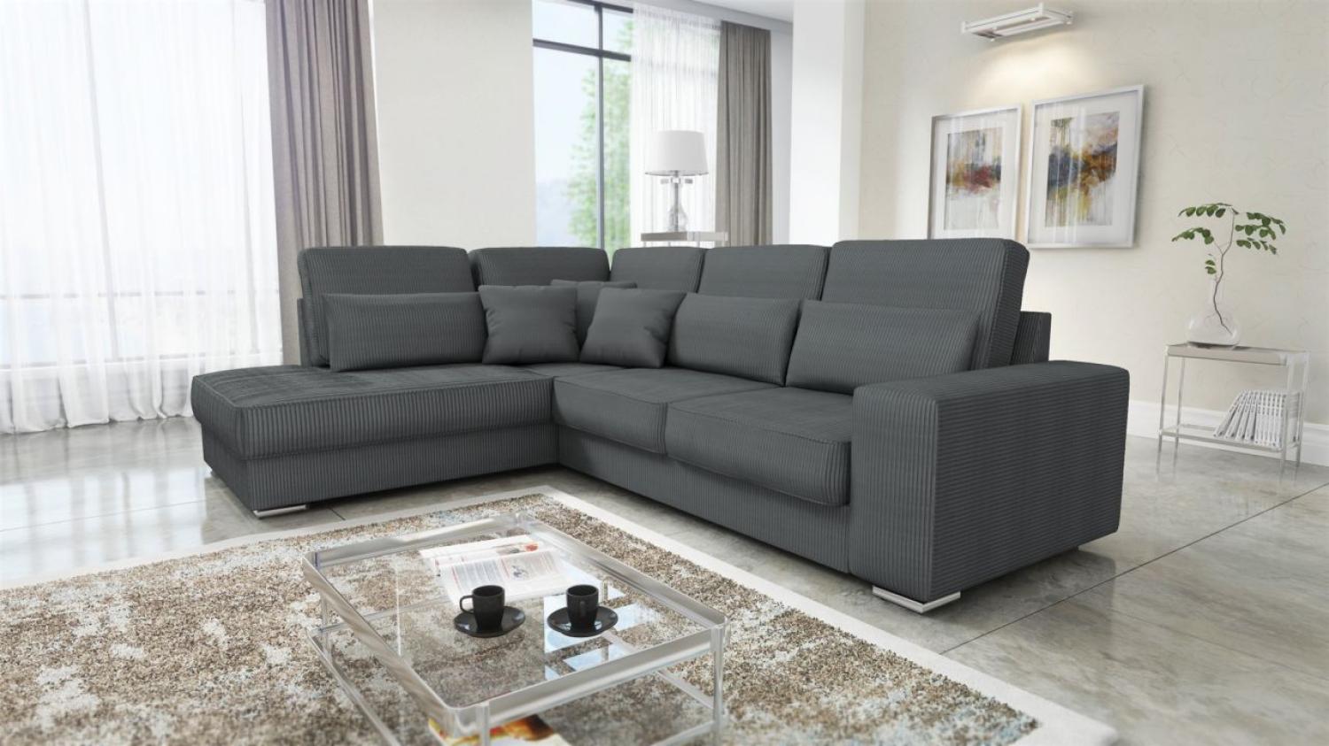 Ecksofa Sofa NEVIO XL Stoff Scala Dunkelgrau Ottomane Links Bild 1